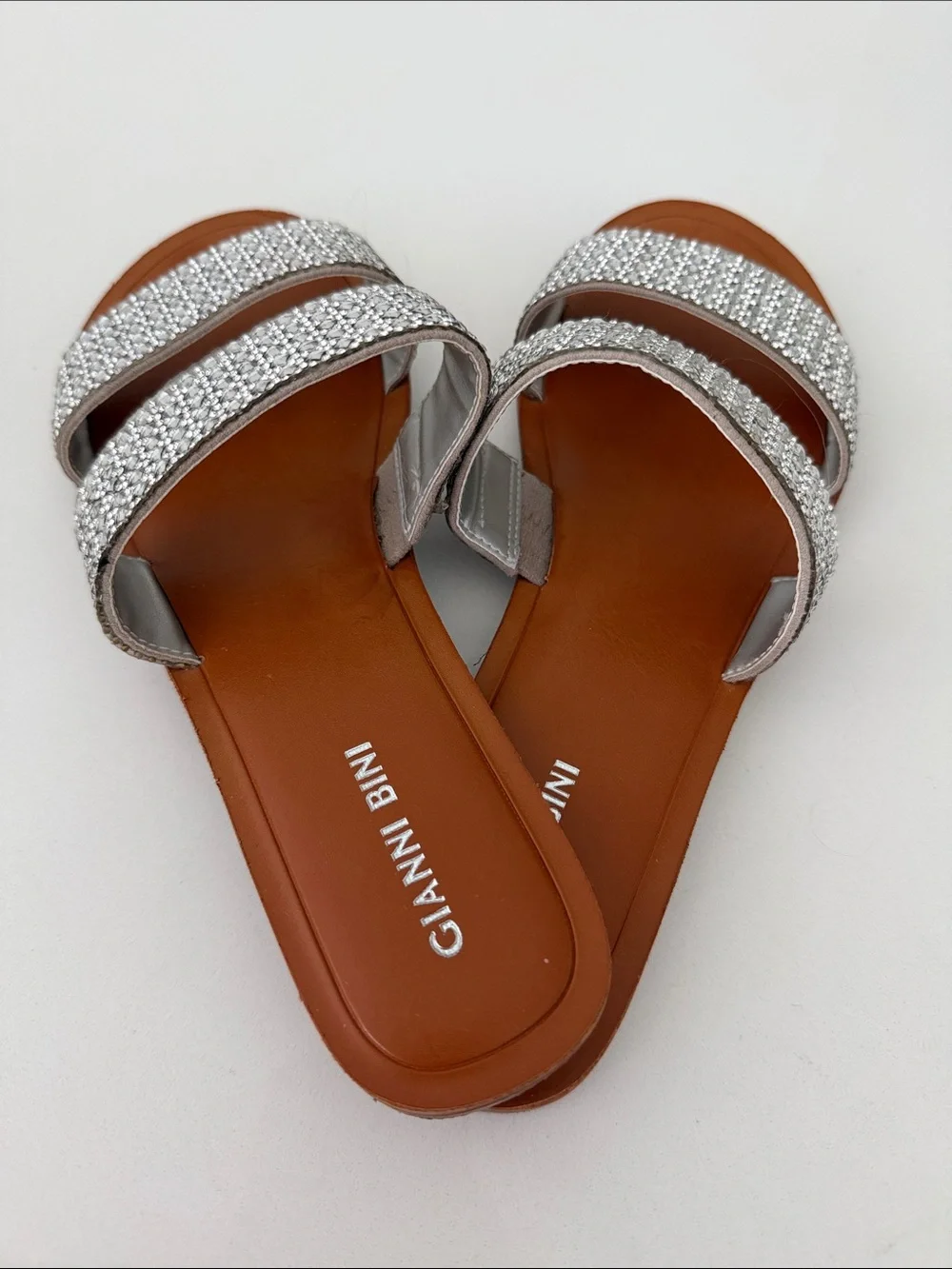 Gianni Bini Brown Footbed Silver Rhinestone Slide Sandals